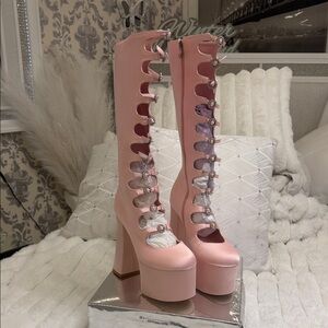 AKIRA Pink Cutout Platform Boots